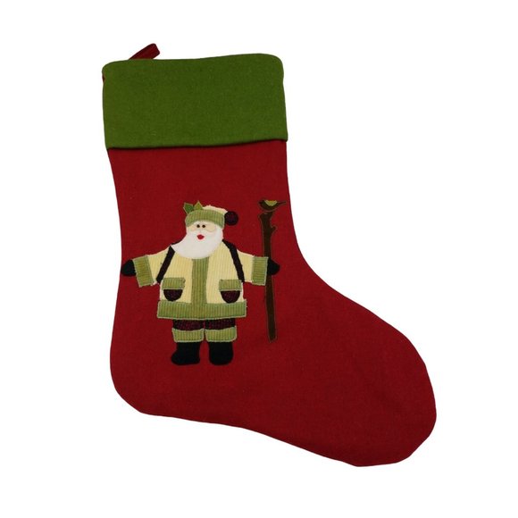 Santa and Reindeer Christmas Stockings Wool Rayon Red Green and White Preowne - Picture 2 of 14